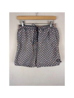 Saxx Cannonball 2N1 Swim Shorts Mens M Blue Orange Geometric Pouch Liner 7in